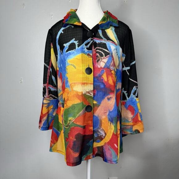 Damee Women’s Jacket S Multicolor Abstract Print Button Front Long Sleeve - Picture 1 of 8